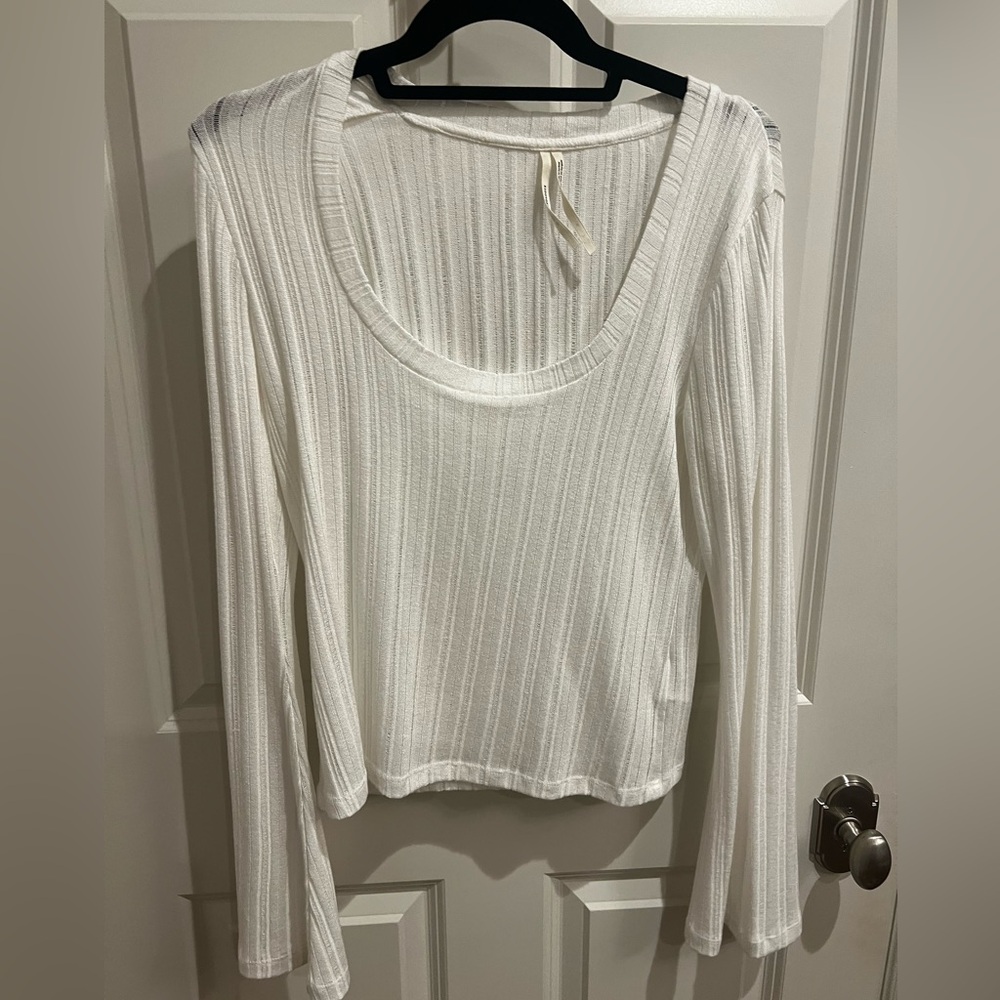 Anthropologie Cream Ribbed Long Sleeve Top
